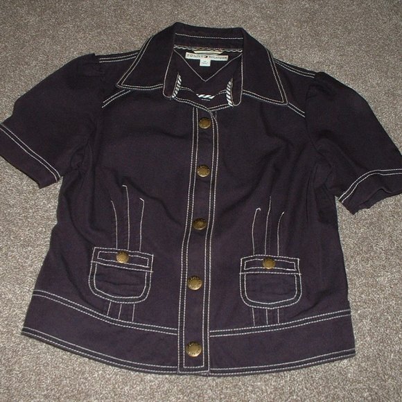 Tommy Hilfiger Womens Navy Blue Jacket Top Size M Medium Snap Front Collar EUC - Picture 1 of 4